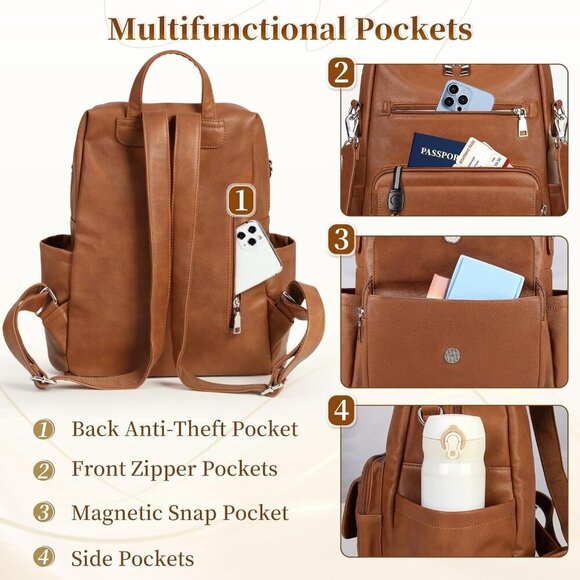 Convertible Women’s Backpack Purse PU Leather Waterproof Multi-Compartment Styli main image 8